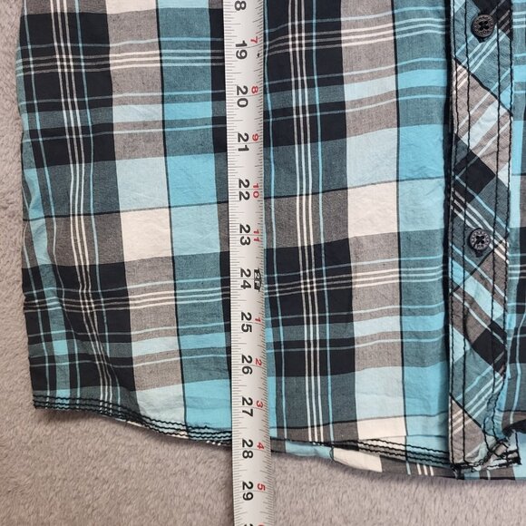 Rock Revival Shirt Mens Large Blue Plaid Button Up Western Cowboy Short Sleeve - Picture 6 of 9